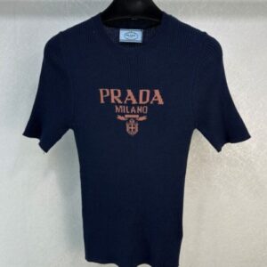 Prada Women's Short Sleeve Logo Sweater Black