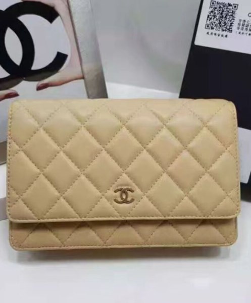 Chanel Classic Quilted WOC Wallet on Chain A33814 Apricot - Image 2