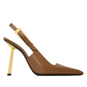 Saint Laurent Women's Lee Slingback Pumps In Glazed Leather Coffee
