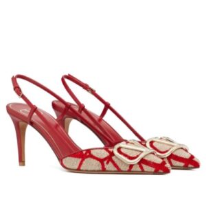 Valentino Women's Vlogo Signature Slingback Pump In Toile Iconographe 80MM Red