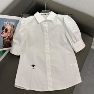Christian Dior Women's Cotton Poplin With Puff Sleeve Shirt White