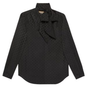 Gucci Women's GG Silk Crepe Shirt With Neck Bow Black