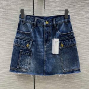 Celine Women's Cargo Mini Skirt In Dark Union Wash Denim Blue