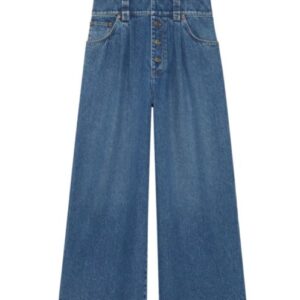 Gucci Women's Denim Pant With Gucci Label Blue