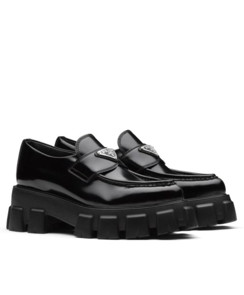 Prada Women's Monolith Brushed Leather Pointed Loafers Black