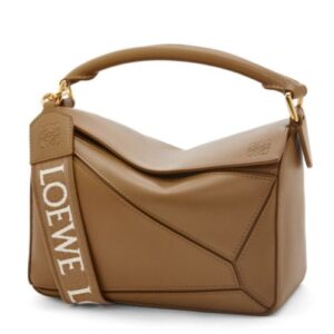 Loewe Small Puzzle Bag In Satin Calfskin Coffee