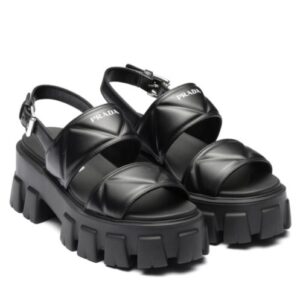 Prada Women's Monolith Leather Sandals 1X040N Black