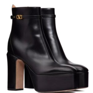 Valentino Garavani Tan-Go Platform Ankle Boot In Calfskin 120MM Black