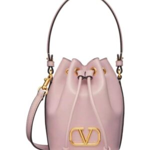 Valentino Mini Vlogo Signature Bucket Bag In Nappa Leather Pink