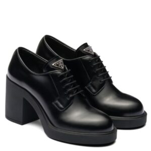 Prada Women's Heeled Brushed Leather Lace-ups Black