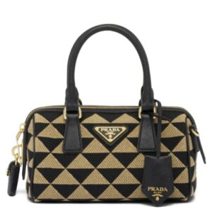 Prada Symbole Embroidered Jacquard Fabric Top-handle Bag Black