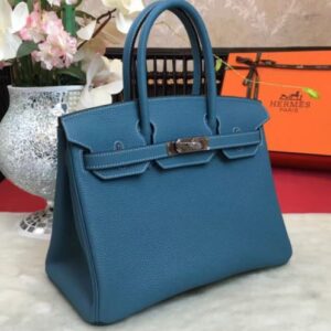 Hermes Birkin 30 Bag Togo Leather Blue