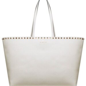 Valentino Large Calfskin Leather Rockstud Shopping Bag Cream