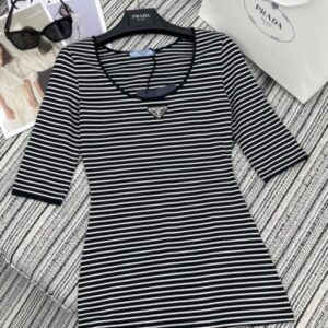 Prada Women's Striped Top Black