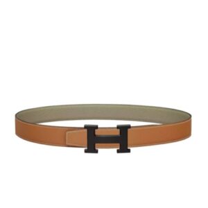 Hermes 5382 Belt Buckle & Reversible Leather Strap 32mm Khaki