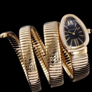 Bvlgari 35mm 18K Pink Gold Serpenti Tubogas Diamond Watch Black