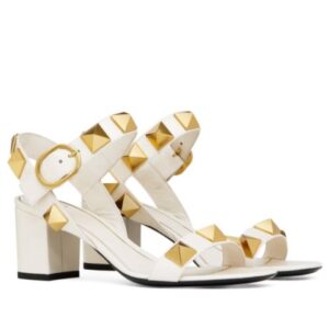 Valentino Women's Roman Stud Calfskin Sandal 60 MM Cream