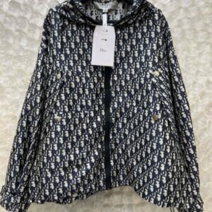 Christian Dior Women's Oblique Themed Pattern Hooded Jacket Black