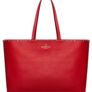 Valentino Large Calfskin Leather Rockstud Shopping Bag Red