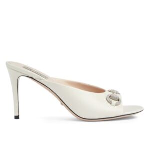 Gucci Women's Horsebit Mid-Heel Slide Sandal 771693 White