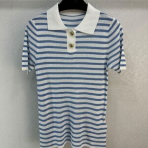 Christian Dior Women's Striped Polo Knit Short Sleeve Blue
