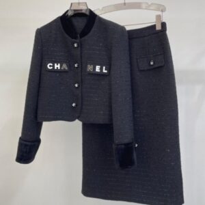 Chanel Women's Tweed Jacket And Skirt Set Black