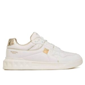 Valentino Unisex One Stud Low-Top Sneaker In Nappa Leather Golden