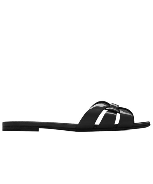 Saint Laurent Women's Tribute Mules In Patent Leather Black