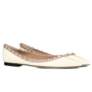 Valentino Garavani Patent Rockstud Ballet Flat White