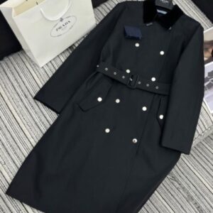 Prada Women's Double Breasted Trench Coat Black