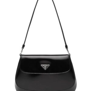 Prada Cleo brushed leather shoulder bag with flap 1BD311 Black