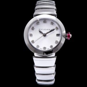 Bvlgari stainless steel and diamond watch White