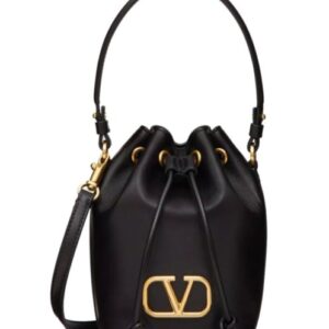 Valentino Mini Vlogo Signature Bucket Bag In Nappa Leather Black