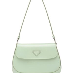 Prada Cleo brushed leather shoulder bag with flap 1BD311 Green