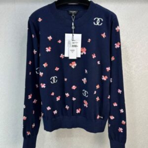 Chanel Women's Knitted Long Sleeves Dark Blue