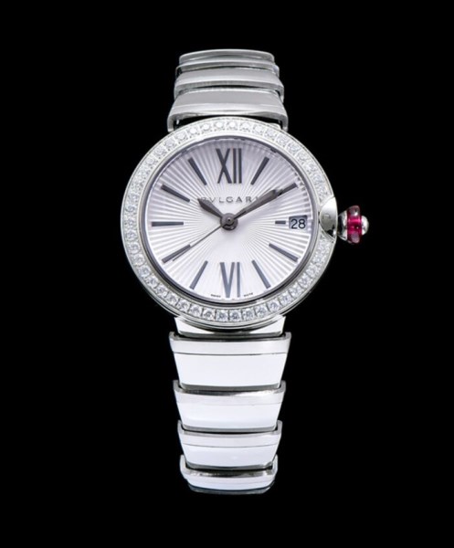 Bvlgari Lvcea Sliver tone Case With Diamonds Automatic Watch White