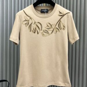 Chanel Women's Openwork Graphic T-shirt Coffee
