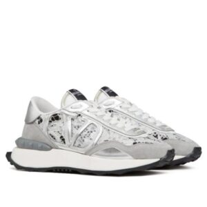 Valentino Unisex Lace And Mesh Lacerunner Sneaker Silver