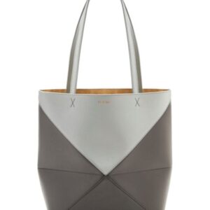 Loewe Puzzle Fold Tote In Shiny Calfskin Gray