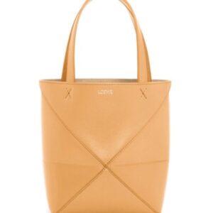 Loewe Mini Puzzle Fold Tote In Shiny Calfskin Apricot