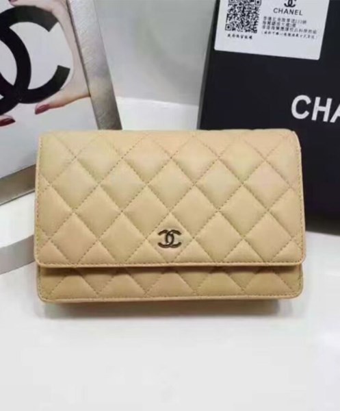 Chanel Classic Quilted WOC Wallet on Chain A33814 Apricot - Image 3