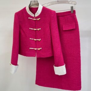 Christian Dior Women's Chinese Buttoned Blazer And Skirt Set Pink