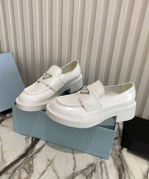 Prada Women's Monolith Brushed Leather Pointed Loafers White - Image 5