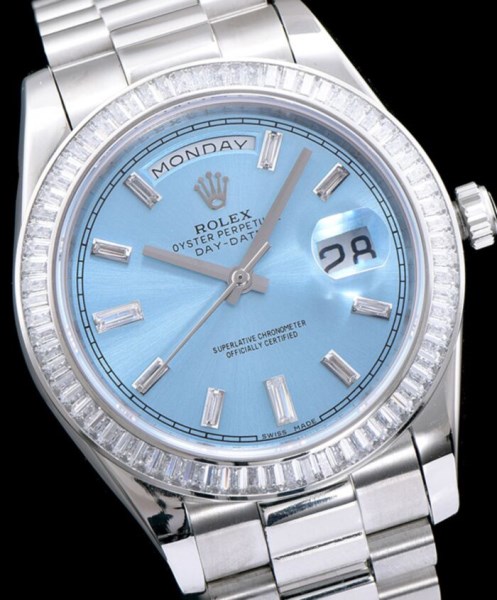 Rolex Men s Stainless Steel Watch With Diamond Blue - Image 2