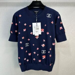 Chanel Women's Knitted Short Sleeves Dark Blue