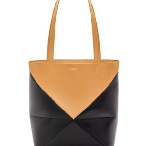 Loewe Puzzle Fold Tote In Shiny Calfskin Apricot