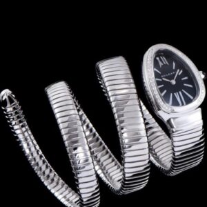 Bvlgari Sliver tone Stainless Steel Diamond Watch Black