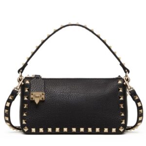 Valentino Small Rockstud Grainy Calfskin Crossbody Bag Black