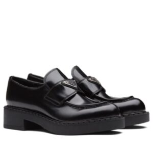Prada Women's Monolith Brushed Leather Pointed Loafers Black