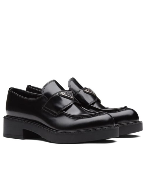 Prada Women's Monolith Brushed Leather Pointed Loafers Black
